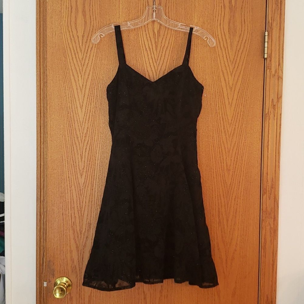 JUMP Sparkly Black Floral Spaghetti Strap Lacy Dress Sz 9/10